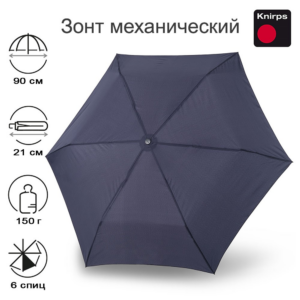 Зонт Knirps механический US.050 Ultra Light Slim Manual NAVY WITH BLACK COATING 95 0050 12012