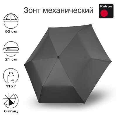 Зонт Knirps механический US.050 Ultra Light Slim Manual D'GREY UV PROTECTION 95 0050 08011