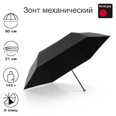 Зонт Knirps механический US.050 Ultra Light Slim Manual D'GREY WITH BLACK COATING 95 0050 08012