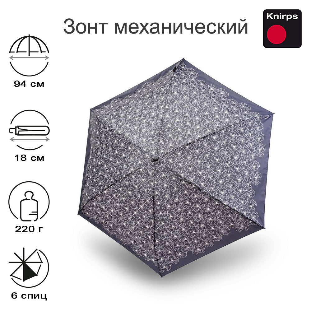Зонт Knirps женский механический TS.010 Slim Small Manual LOTUS BLACK 9540104800