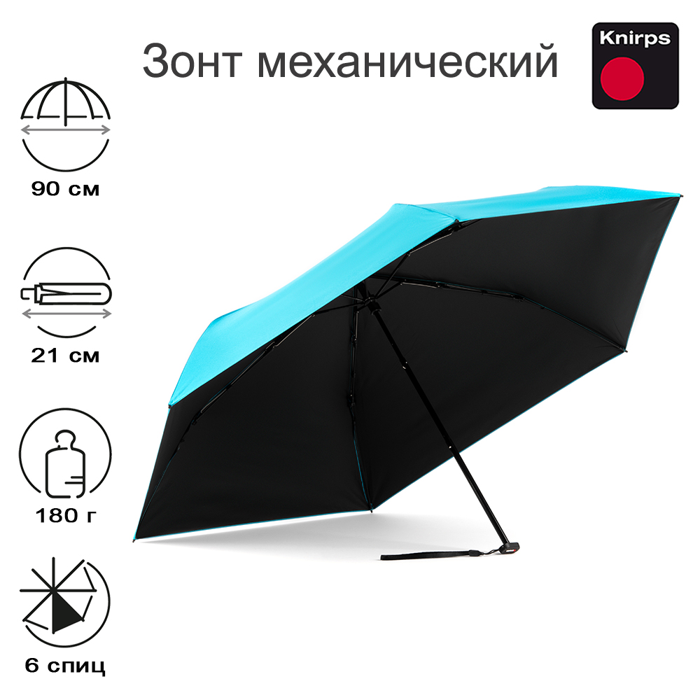Зонт Knirps механический US.050 Ultra Light Slim Manual TURQUOISE WITH BLACK COATING UV PROTECTION