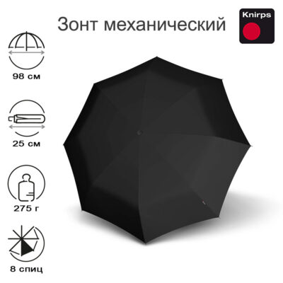 Зонт Knirps механический C.041 Chrome Matt Small Manual BLACK 95 8041 1000