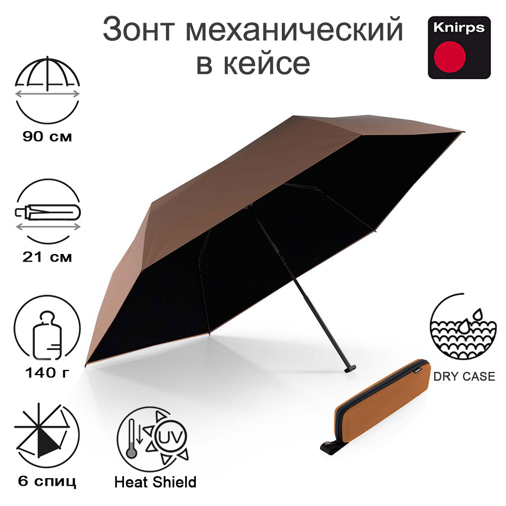 Зонт Knirps механический X4U ultra light slim manual FOX WITH BLACK HEAT SHIELD WITH EVA CASE